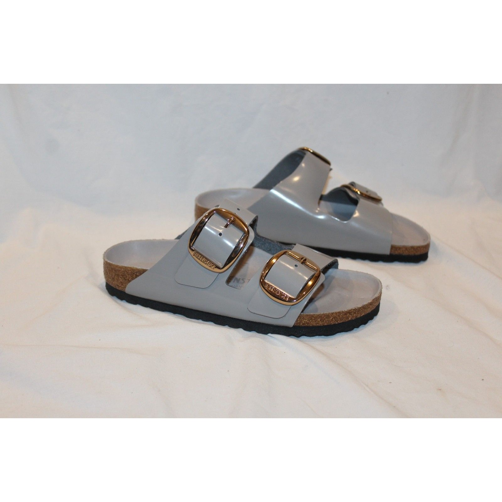 Birkenstock Arizona Big Buckle High Shine Leather Narrow Fit Sandals Eu 37 Gray